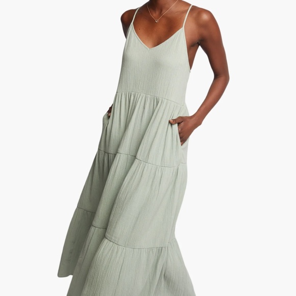NWT Able Tyler Strappy Tiered Maxi Dress Womens Size XL Sage Green 100% Cotton - Picture 1 of 11